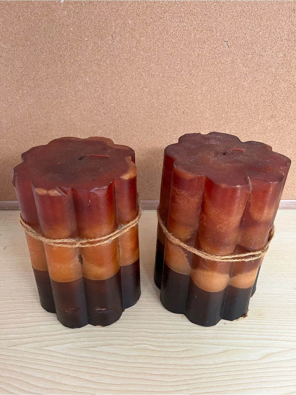 Pair of Unused Large Patchouli Scented Pillar Candles.